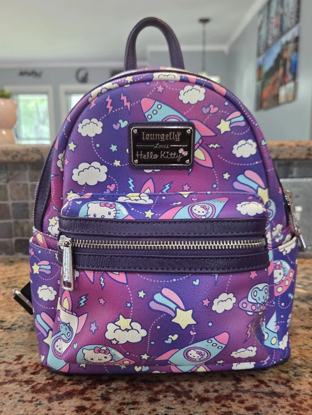 Loungefly Mini Backpack Sanrio Hello Kitty Stars Spaceships Zipper Adjustable